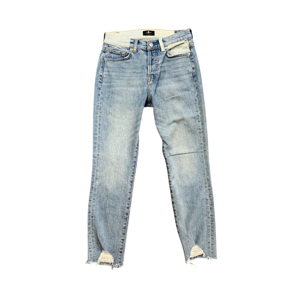 7 For All Mankind Jeans Womens 23 Denim Josefina Distressed Frayed Hem Contrast